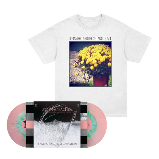 Stomachaches Vinyl (Pink/Green) & T-Shirt (White) Bundle